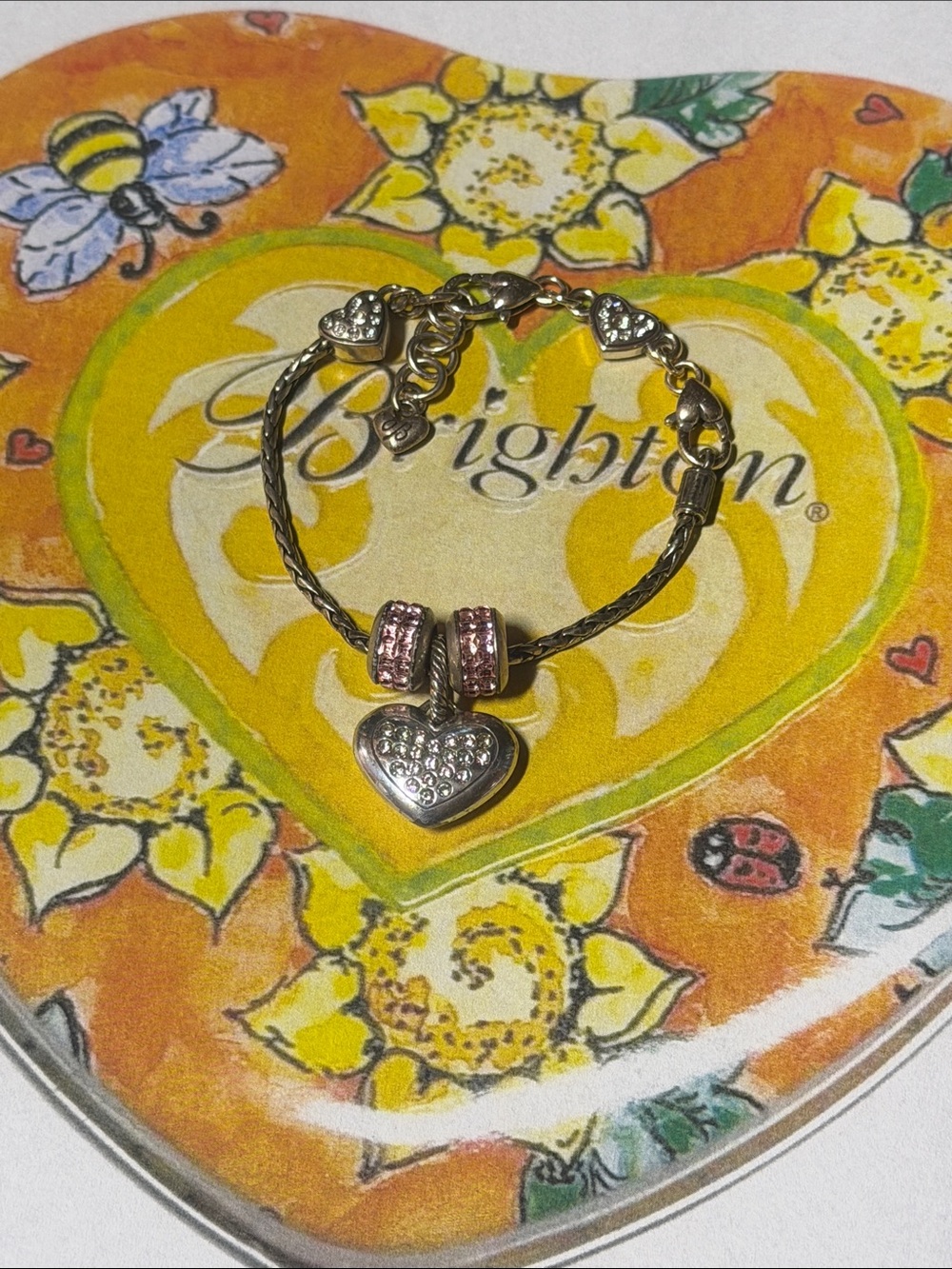 🌸Brighton SWAROVSKI CRYSTAL Used Heart Charm Bracelet - PRICED TO SELL!
